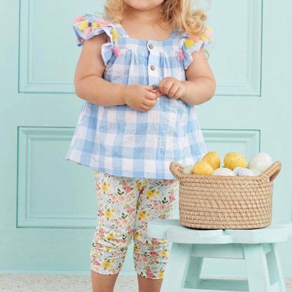 NWT MudPie Gingham Floral Tunic & Leggings Set 24m-2T - Picture 3 of 4